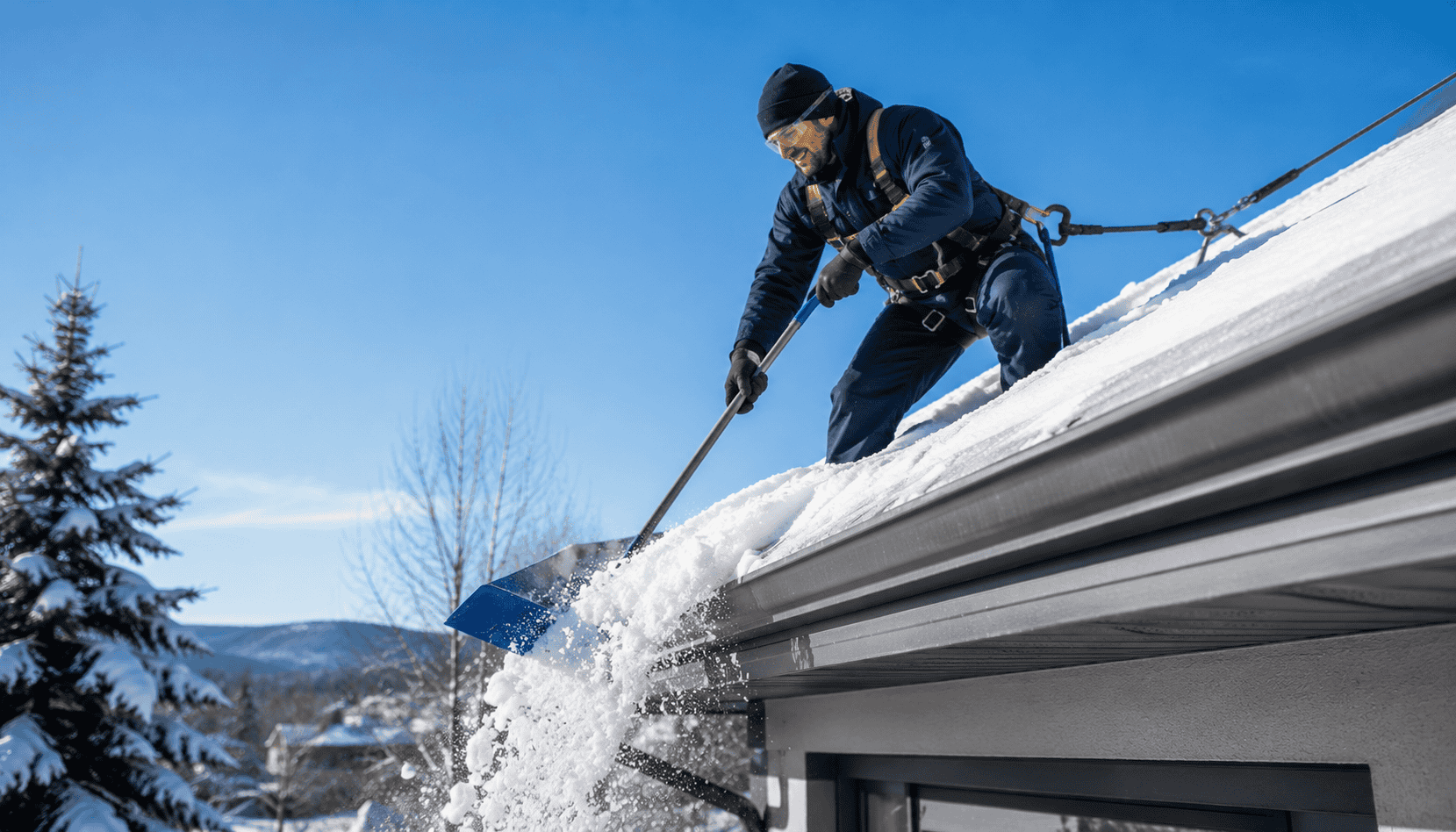 Déneigement de toiture commerciale en hiver — Multiservices Daniel Vachon, Lac-Étchemin