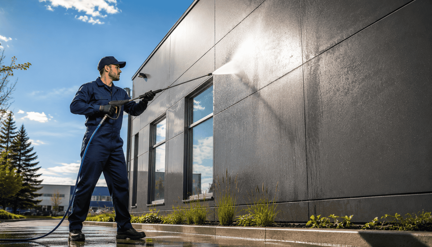 Lavage haute pression de bâtiment commercial — Multiservices Daniel Vachon, Lac-Étchemin